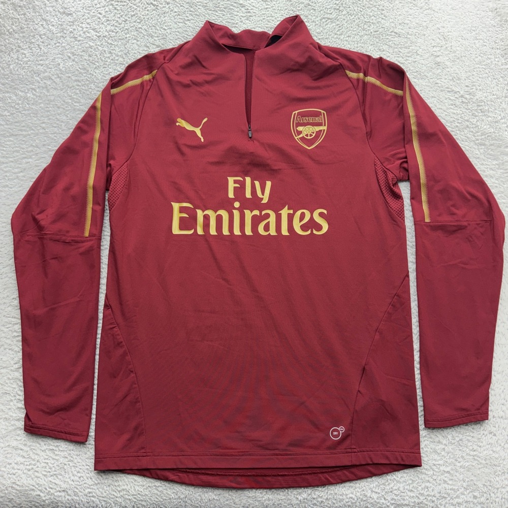 Puma Arsenal FC Mens Medium Maroon Gold Fly Emirates Quarter Zip Training Top